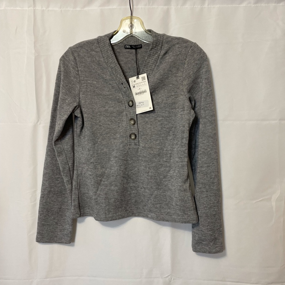 Zara Mandarin Collar Sweater Grey Women’s Medium